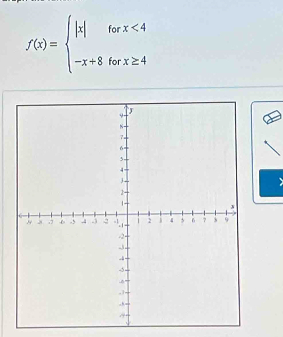 f(x)=beginarrayl |x|forx<4 -x+8forx≥ 4endarray.