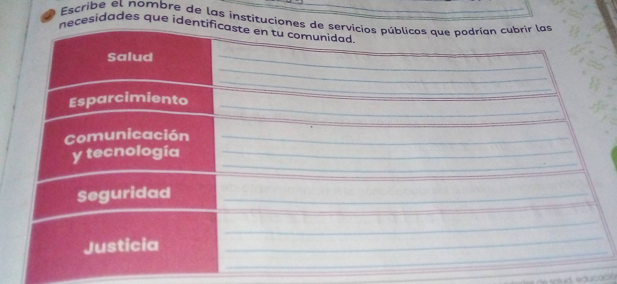 Escribe el nombre de las instituci 
cesidades que id