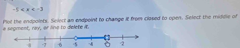 -5
Plot the endpoints. Select an endpoint to change it from closed to open. Select the middle of 
a segment, ray, or line to delete it.
-8