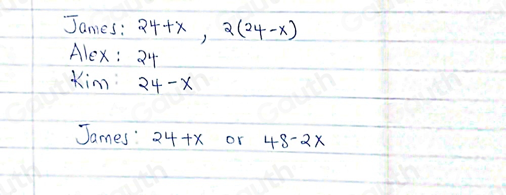 Solved: James is X years older than Alex. Alex is X years older than ...