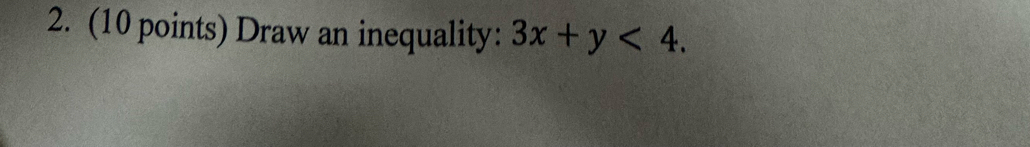 Draw an inequality: 3x+y<4</tex>.