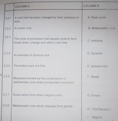 COLUMN B 
2 
2ck 
2 
2 
2. 
3 2. 
2. 
2.2 
I. Magma