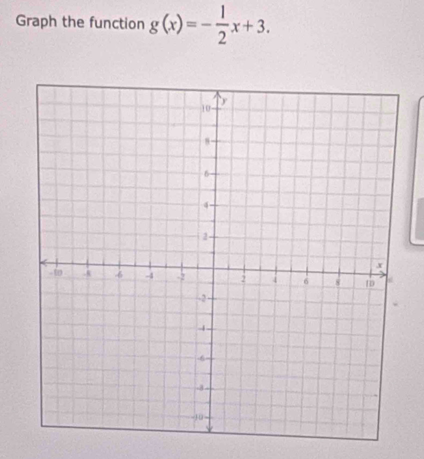 Graph the function g(x)=- 1/2 x+3.