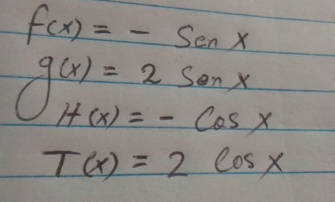 f(x)=-sen x
g(x)=2senx
H(x)=-cos x
T(x)=2cos x