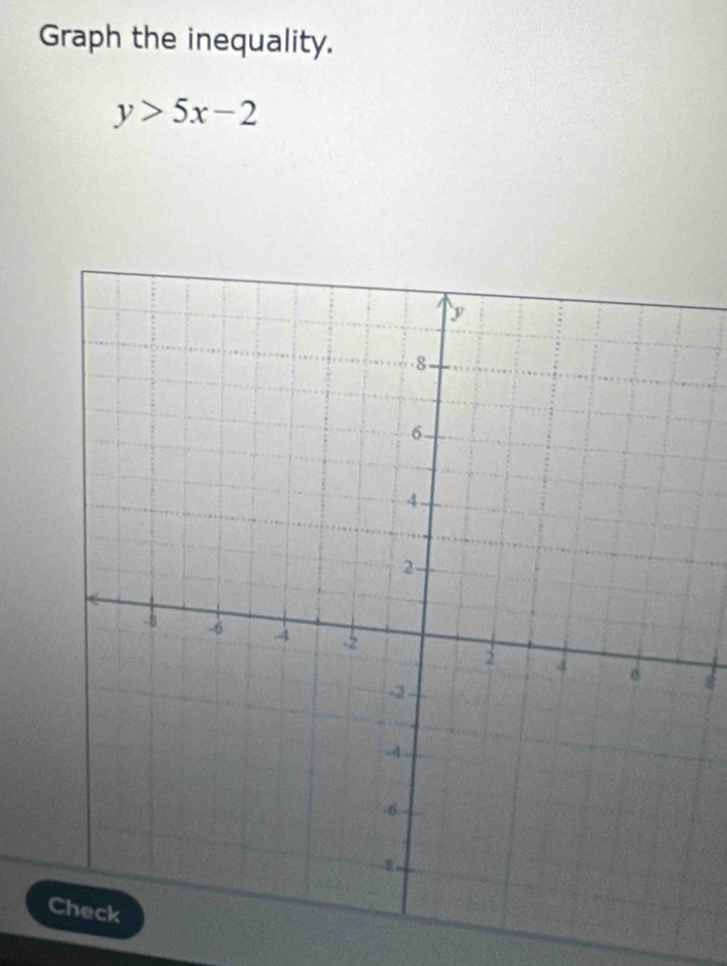 Graph the inequality.
y>5x-2
C