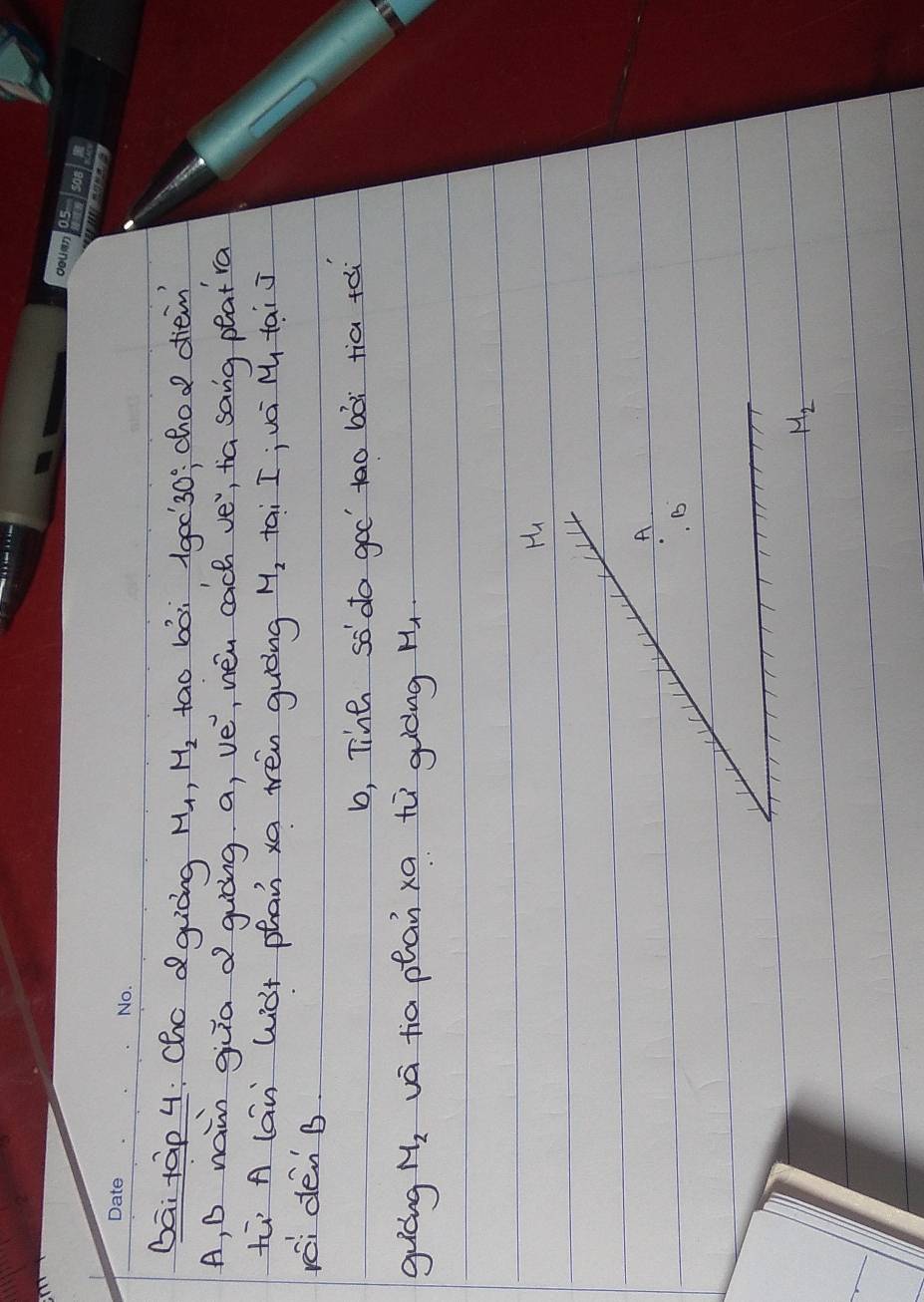 Gāi tàp 4: Cho dguòng M_1, M_2 tao bài lgoc30; chod diein 
A, D nain giua d guòng a, ve^v ,new cach ve, ta sang peat ra 
tù A (án wàt phan xa tén guòng M_2 tai I; vái M tai j 
réi dén B. 
b, Tine ss do goo too bói tia tài 
guiáng M_2 vá tia phan xa tù guòng M_1
H_1
A 
B
mu _2