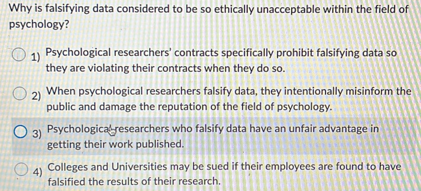 Solved: Why is falsifying data considered to be so ethically ...