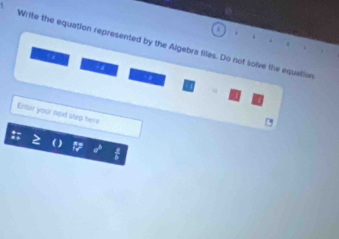 Write the equation represented by the Algebra files. Do not solve the equation 

Enter your noxt step here