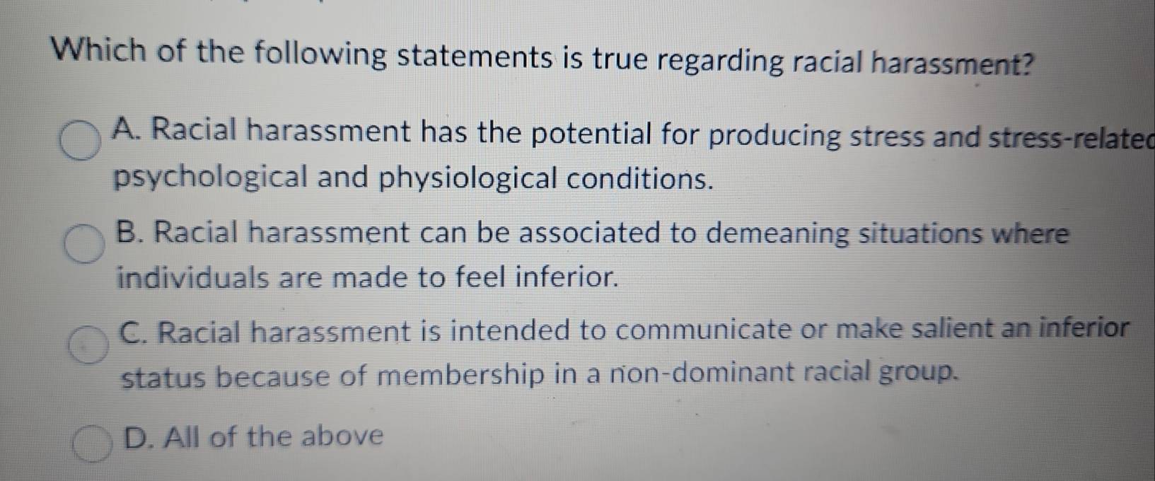 Solved: Which of the following statements is true regarding racial ...