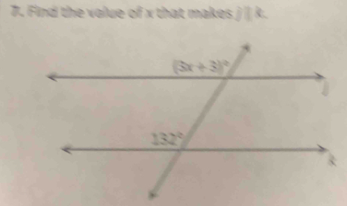 Find the value of x that makes j || k.