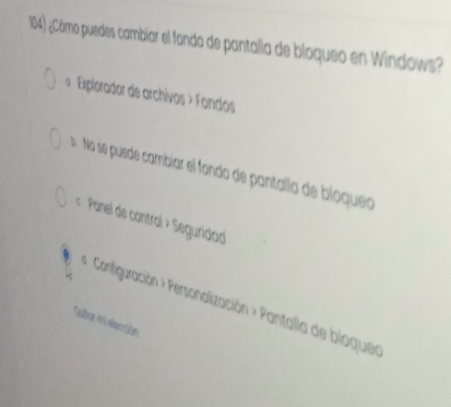 ¿Cómo puedes cambiar el fondo de pantalla de bloqueo en Windows?
« Explorador de archivos » Fondos
No se puede cambíar el fondo de pantalla de bioqueo
Panel de control » Seguridad
* Configuración » Personalización » Pantalla de bioguer
Caltem el alección