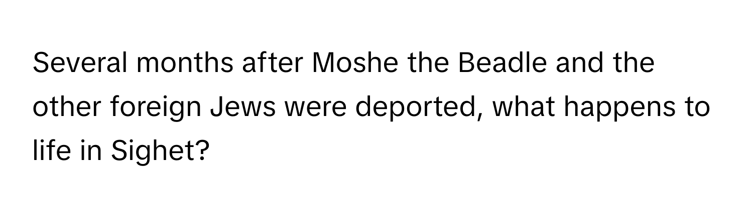 Several months after Moshe the Beadle and the other foreign Jews were deported, what happens to life in Sighet?