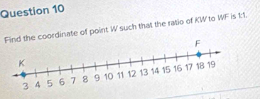 Solved: coordinate of point W such that the ratio of KW to WF is 1:1 [Math]