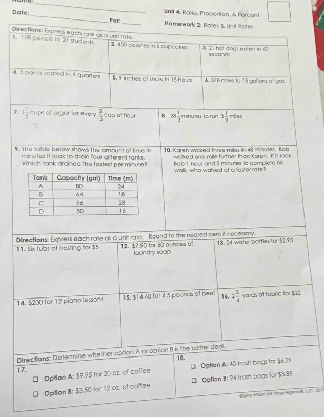 Solved: Date:_ _ Unit 4: Ratio, Proportion, & Percent Per:_ Homework 2 ...
