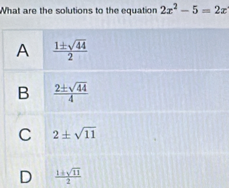 What are the solutions to the equation 2x^2-5=2x