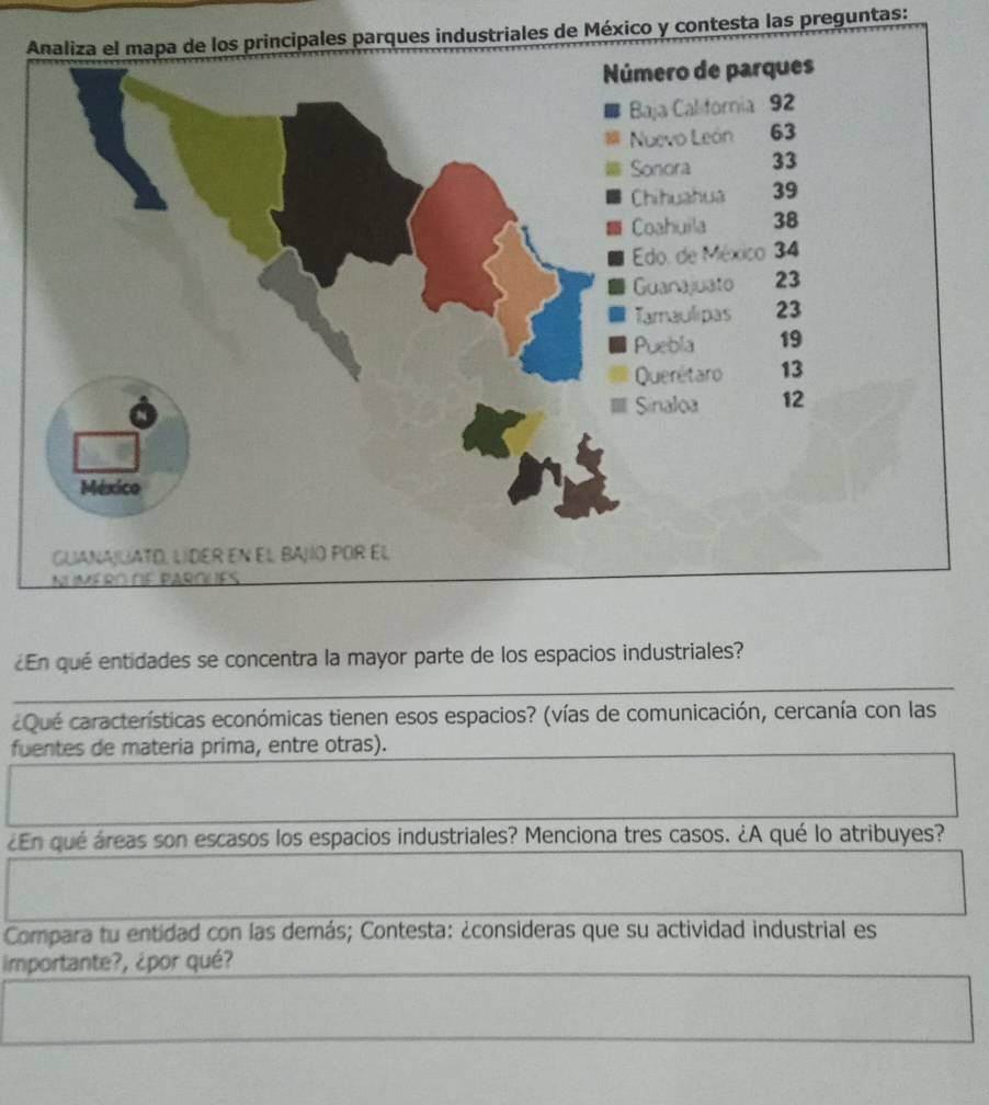 Resuelto:Analiza el mapa de los principales parques industriales de ...