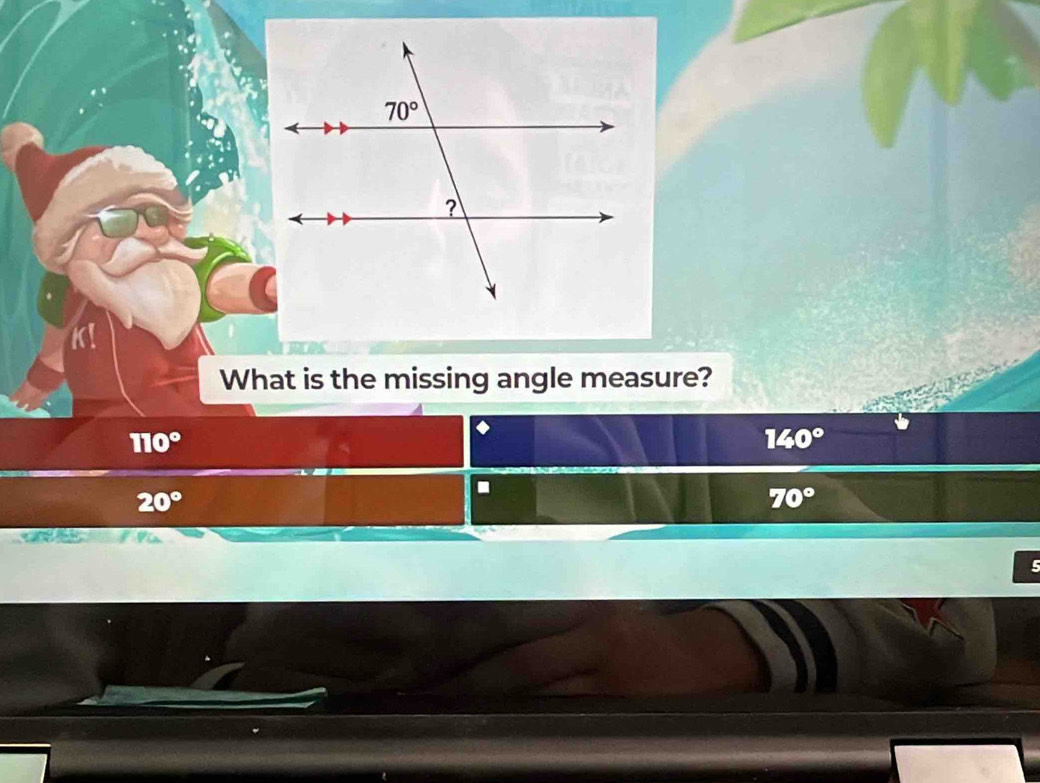 What is the missing angle measure?
110°
140°
20°
70°