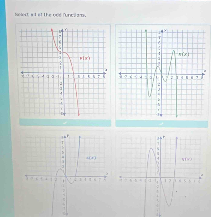 Select all of the odd functions.
 
 
Sop