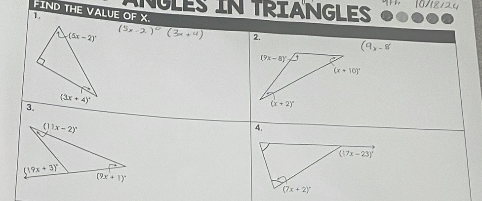 ANGLES IN TRIANGLES
FIND THE VALUE O
1.