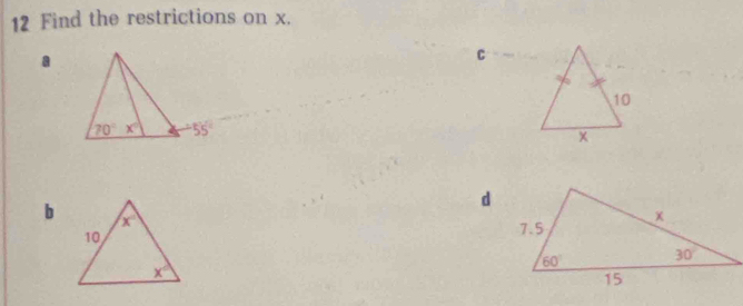 Find the restrictions on x.
a
C
d
b