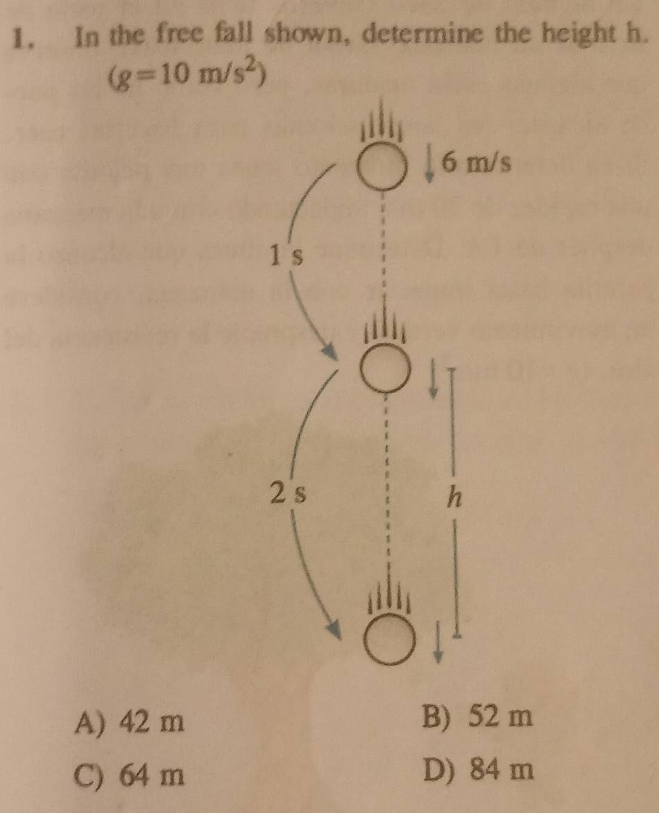 Resuelto:In the free fall shown, determine the height h. (g=10m/s^2) 6 ...