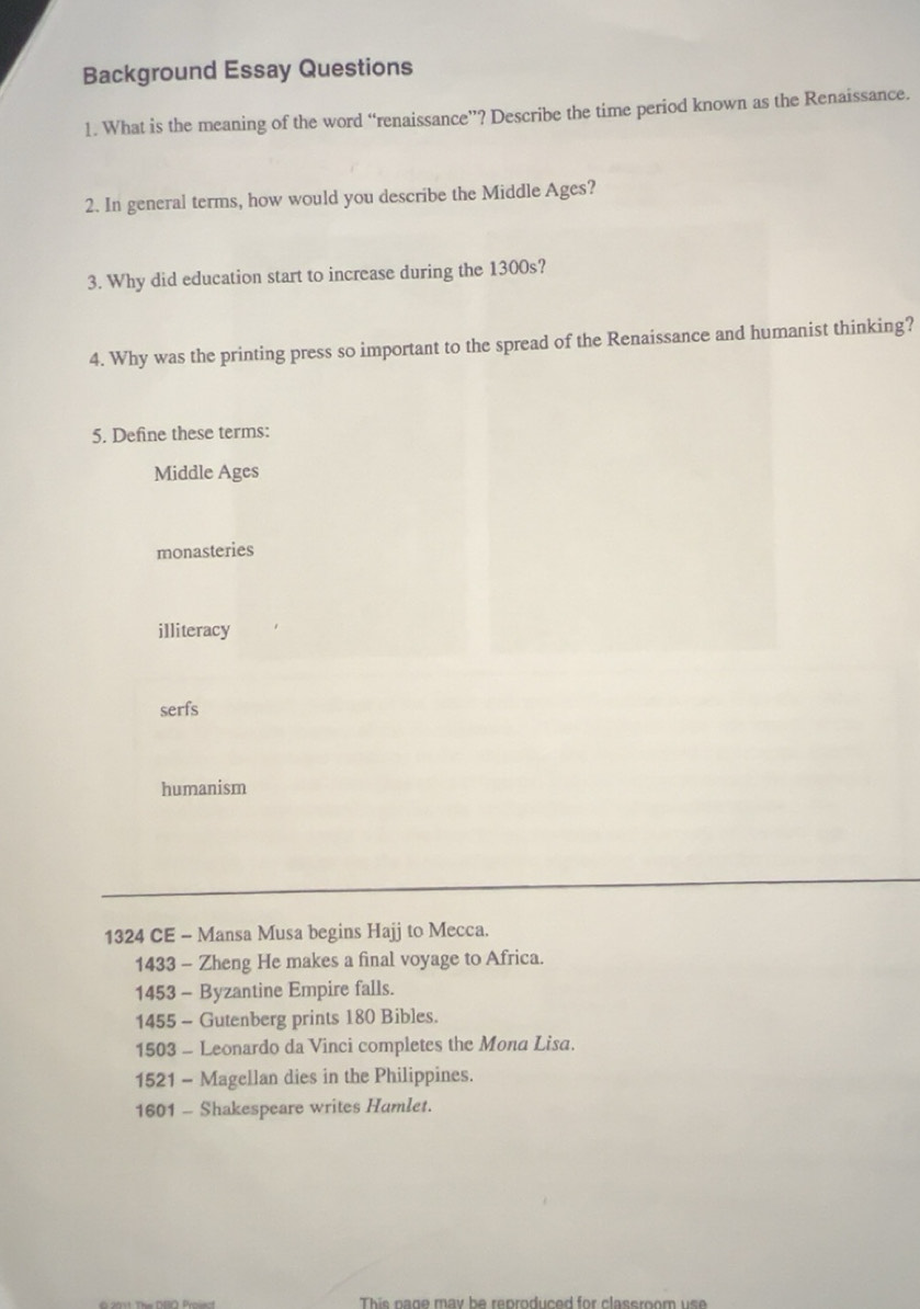 Solved: Background Essay Questions 1. What is the meaning of the word ...