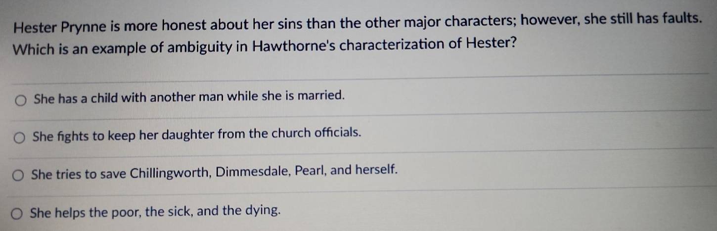 Hester Prynne is more honest about her sins than the other major ...