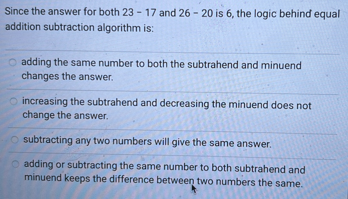 Solved: Since the answer for both 23-17 and 26-20 is 6, the logic ...
