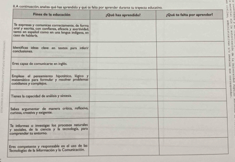 Il.A continuación, analiza qué has aprendido y qué te falta por aprender durante tu trayecto educativo.