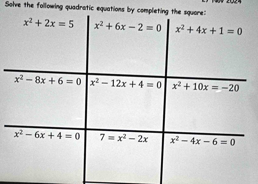 Solve the following quadratic equations by comp