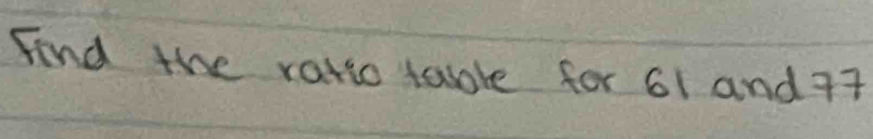 Find the ratio table for 61 and 77