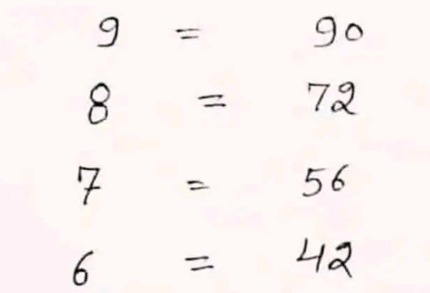 g=90
8=72
7=56
6=42