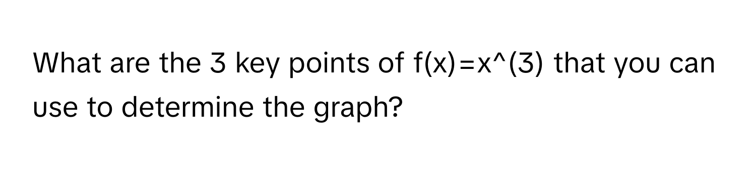 What are the 3 key points of f(x)=x^(3) that you can use to determine the graph?