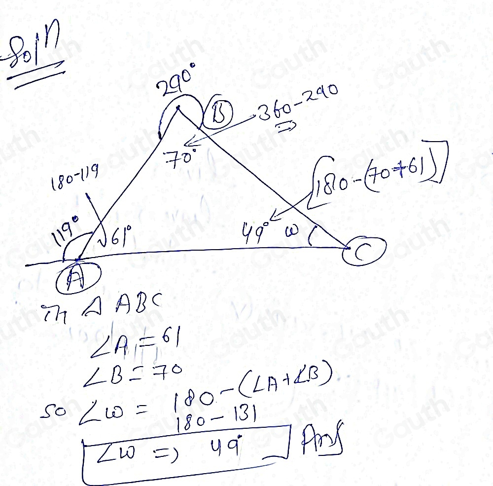 Solved: What is the size of angle w? [Math]