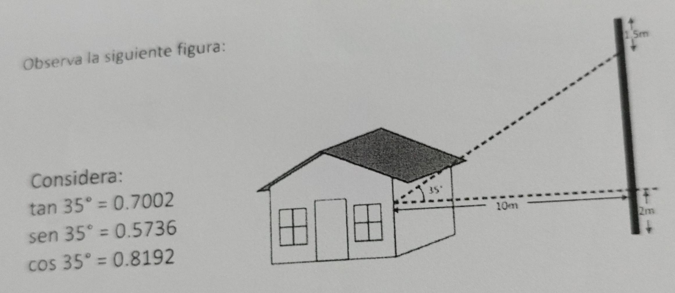 Resuelto:Observa la siguiente figura: Considera: tan 35°=0.7002 sen 35 ...
