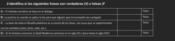 2-Identifica si las siguientes frases son verdaderas (V) o falsas (F
A
B
C
c
D