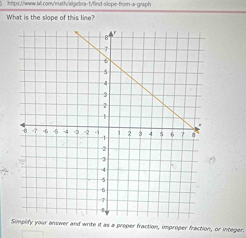 What is the slope of this line? 
Simplify your answer and write it as a proper fraction, improper fraction, or integer.