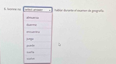 Ivonne nohablar durante el examen de geografía.