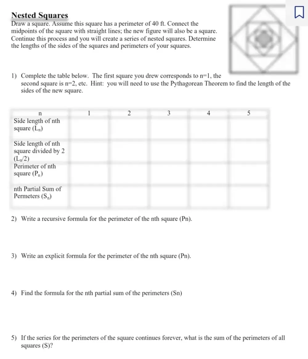 Solved: Nested Squares Draw a square. Assume this square has a ...