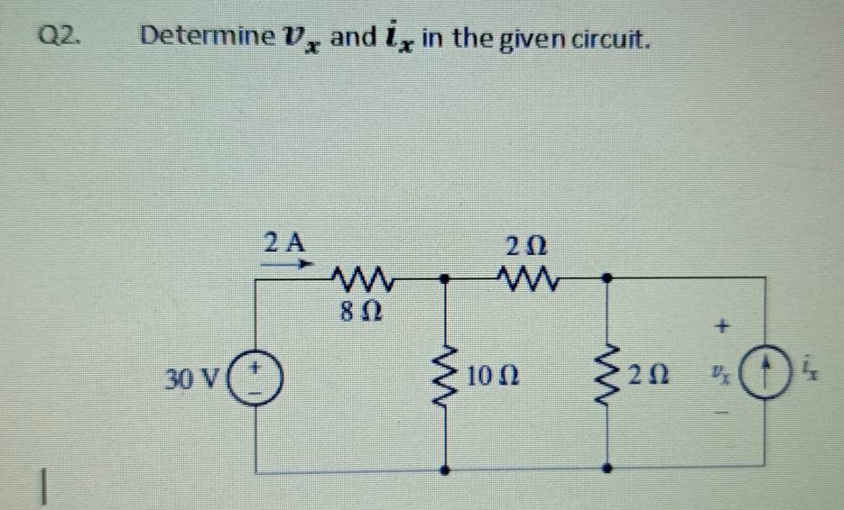 Determine v_x and i_x in the given circuit.