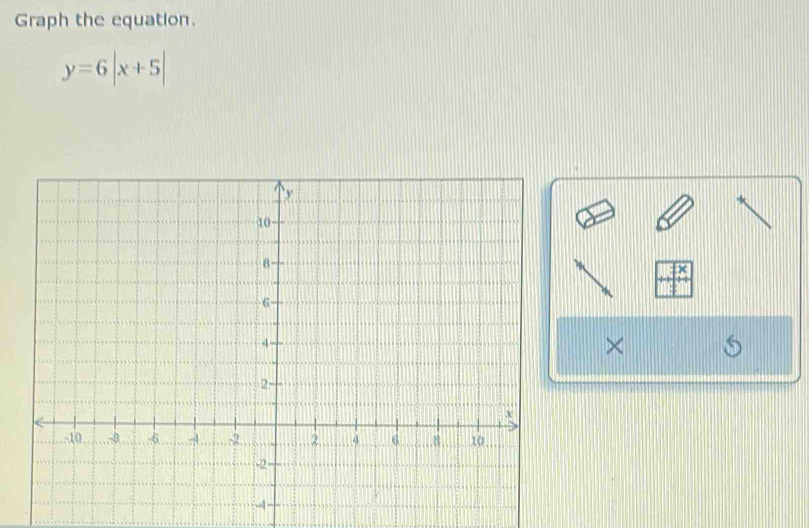 Graph the equation.
y=6|x+5|
× S