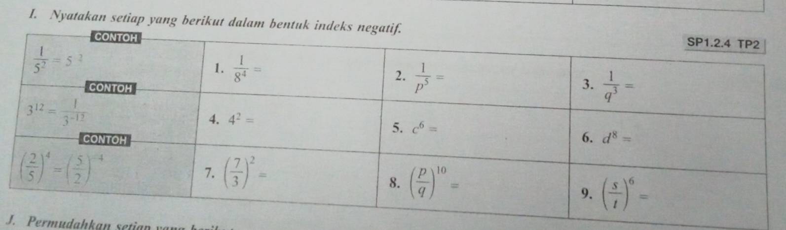 Nyatakan setiap yang berikut dalam bentuk
J. Permudahkan setin  y