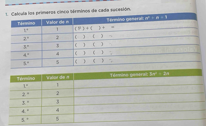 meros cinco términos de cada sucesión.