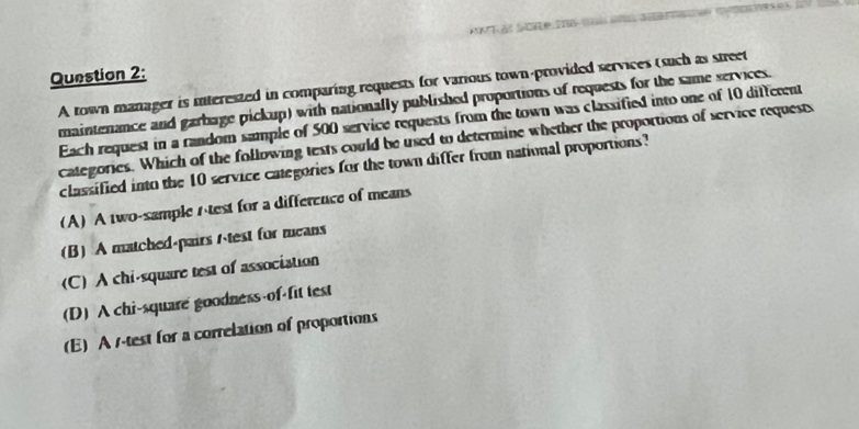 Solved: a Question 2: A town manager is interested in comparing ...