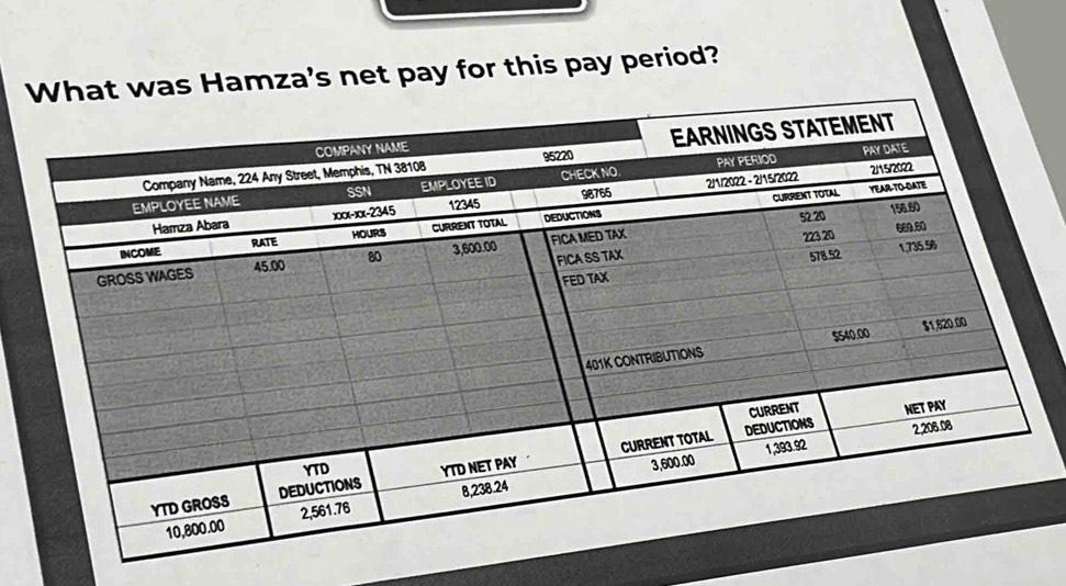 as Hamza's net pay for this pay period?