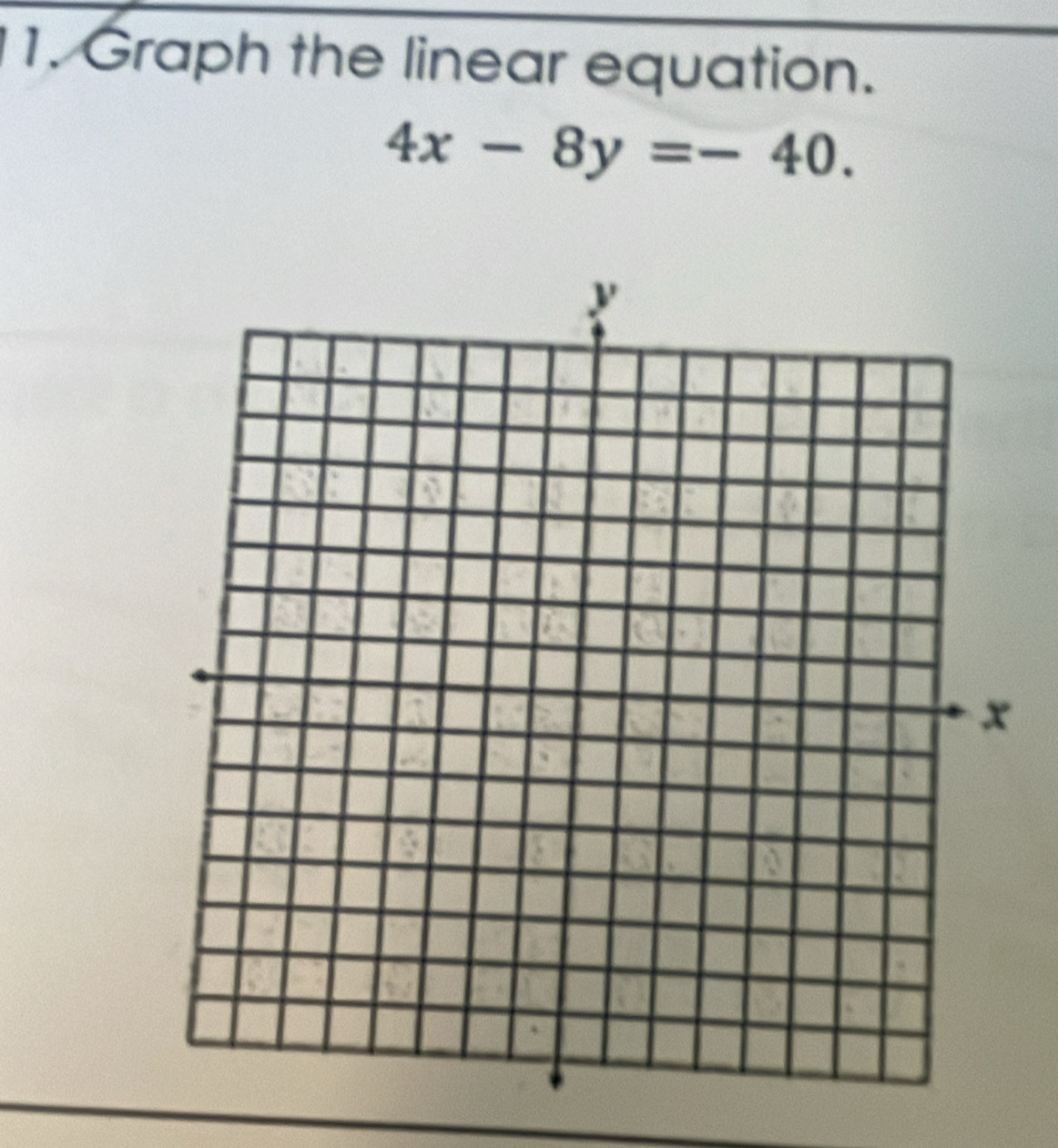 Graph the linear equation.
4x-8y=-40.