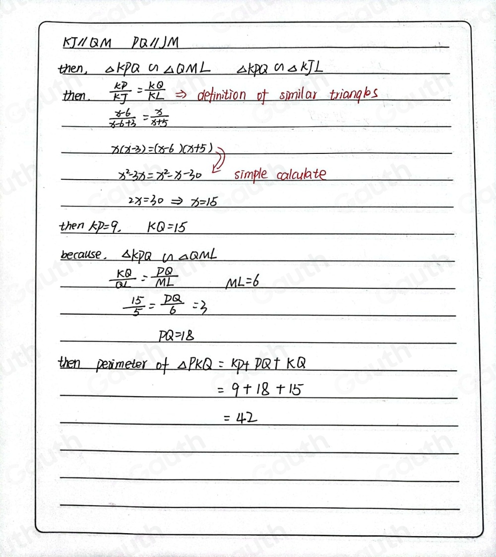 Solved: Consider the figure. If LM=6 , what is the perimeter of PKQ ...
