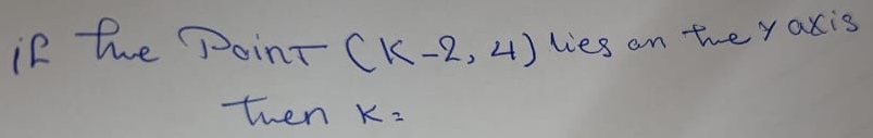 in hhe point (k-2,4) lies on the yaxis 
then K=