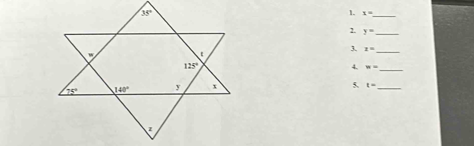 x= _
2. y= _
3. I= _
4. w= _
5. t= _