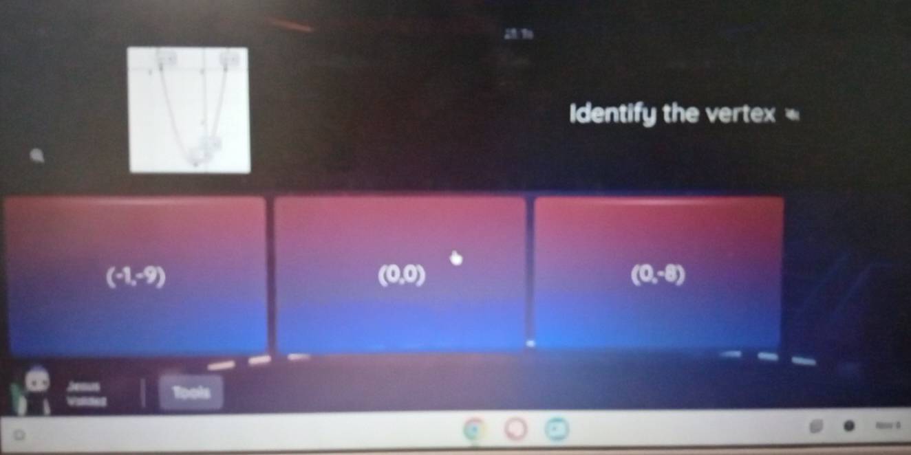Identify the vertex
(-1,-9)
(0,0)
(0,-8)
Tools
